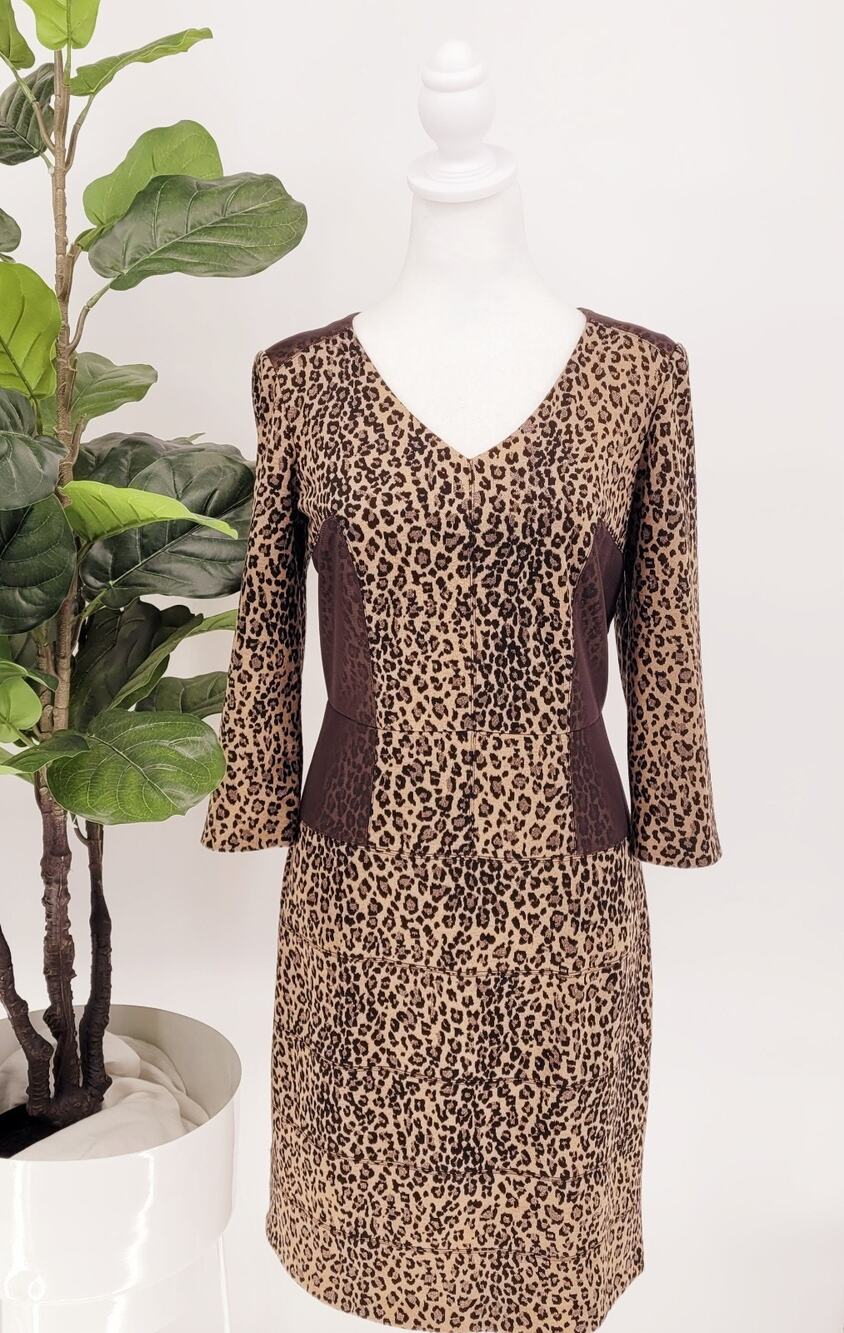 Antonio Melani Womens Leopard Print Lined Sparkle Knee Length Sheath Dress Sz 6